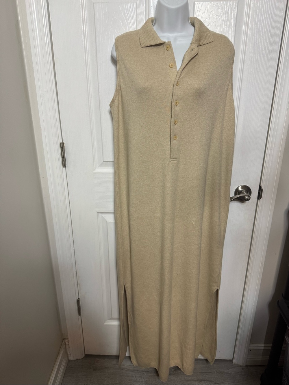Joan Vass Cotton made in USA Knit Sleeveless Pullover in Beige thick